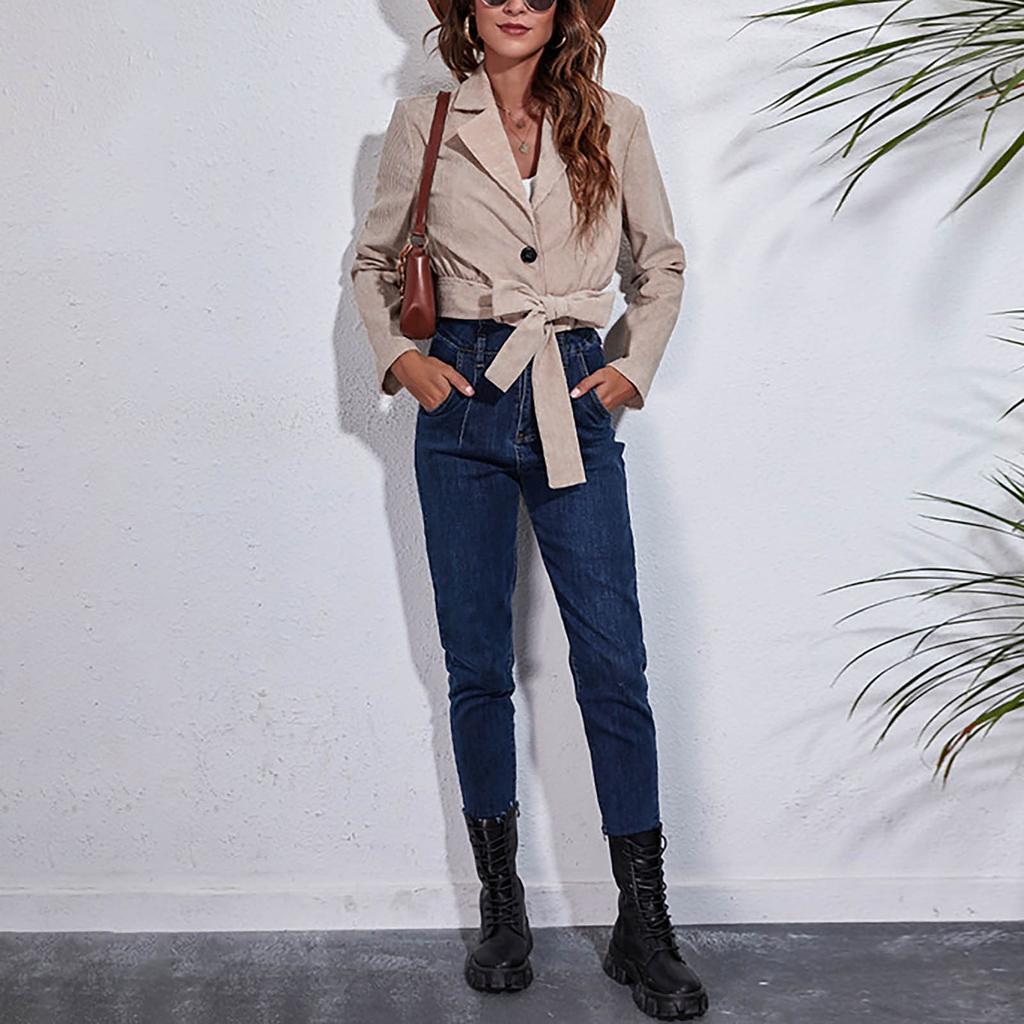 Women's Fashion Collar Corduroy Jacket Autumn/winter Long Sleeve Short Jacket