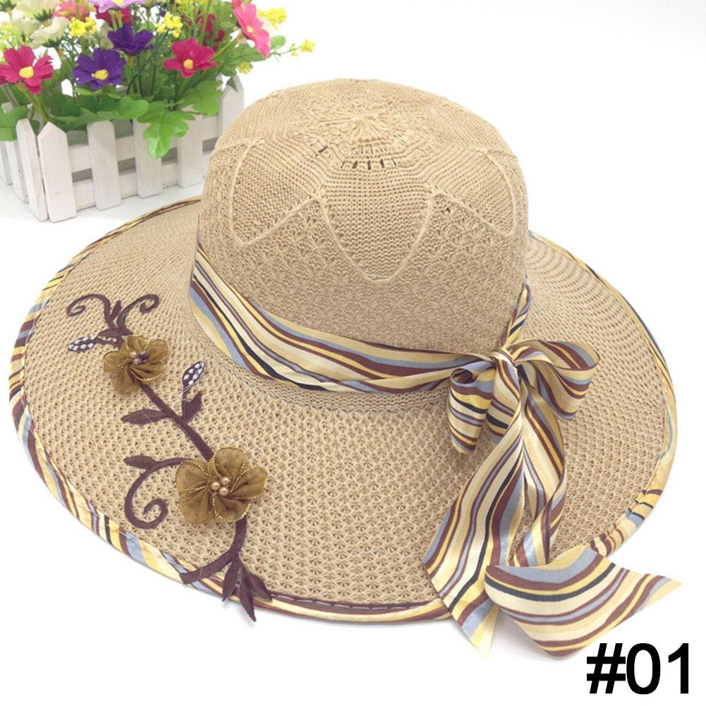 Summer Big Brim Classic Printed Foldable Fashion Knitted Hat Casual Outdoor Beach Women UV Protection