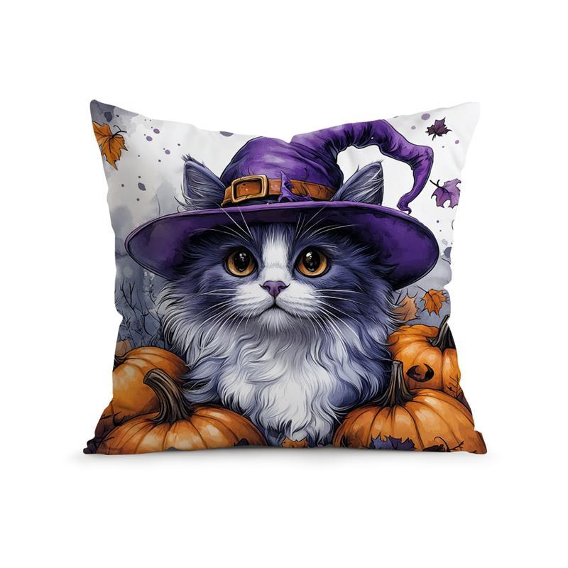 Home Decor Halloween Witch-Themed Skull & Pumpkin Pillows Pattern Cushion Cover Suitable For Sofa Bedroom Car Pillow Cover