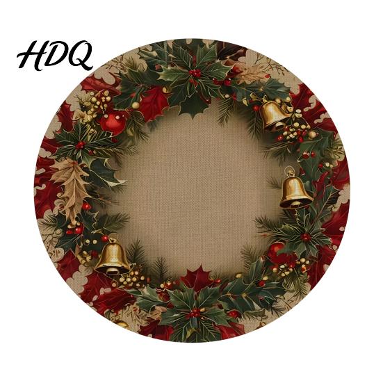 Round Christmas Placemat Placemat 14 Inch Festive Pattern Anti Slip Tabletop Protector Tableware Heat Insulation Place Mat for Dining Table Kitchen