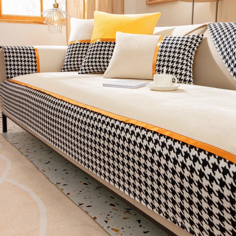Thousand Bird Grid Splicing Sofa Cover Chenille Winter Sofa Cover All-season Universal Sofa Cushion for Living Room Home Decor