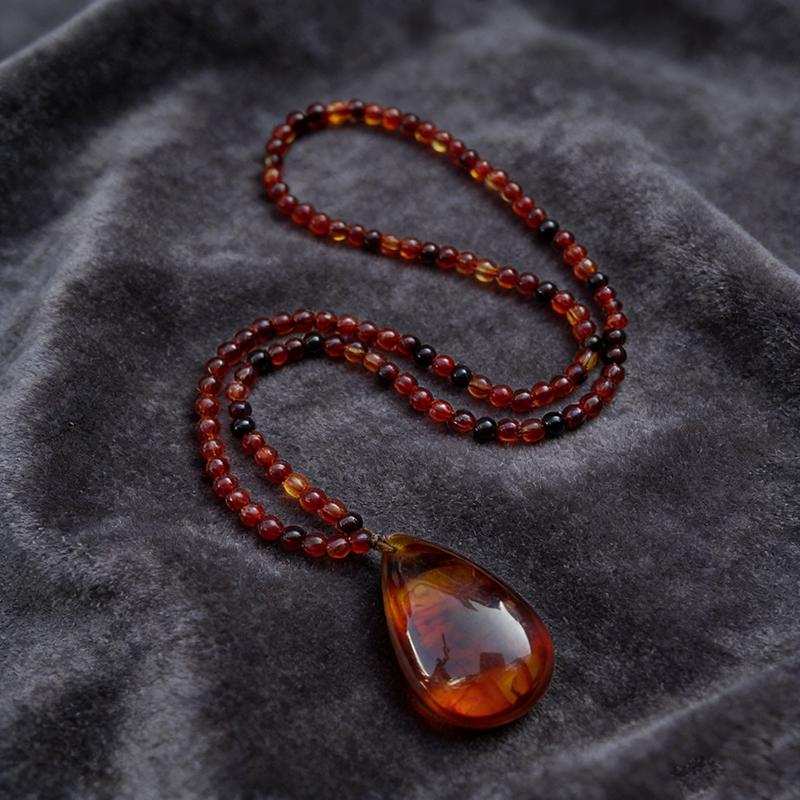 Etnische Stijl Retro Imitatie Amber Ketting Voor Mannen En Vrouwen Lange Hanger Trui Ketting Moederdag Cadeau