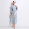Frühling Herbst Damen Vintage Langarm Aushöhlen Spitze Lang Midi Partykleider