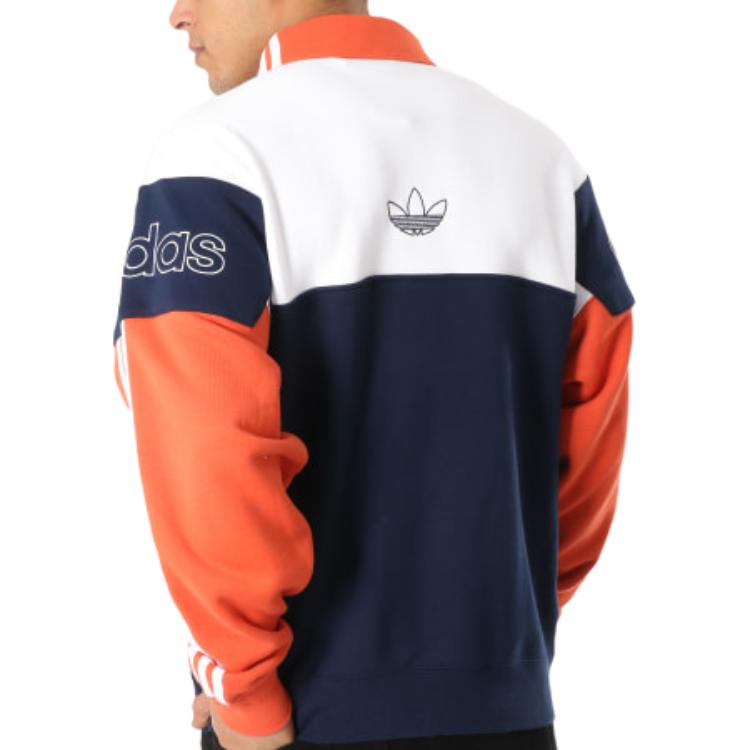adidas Originals Kleeblatt Kontraststreifen Lässiges Polo Langarm Sweatshirt Unisex Oberteile Weiß Orange Königsblau DV3146