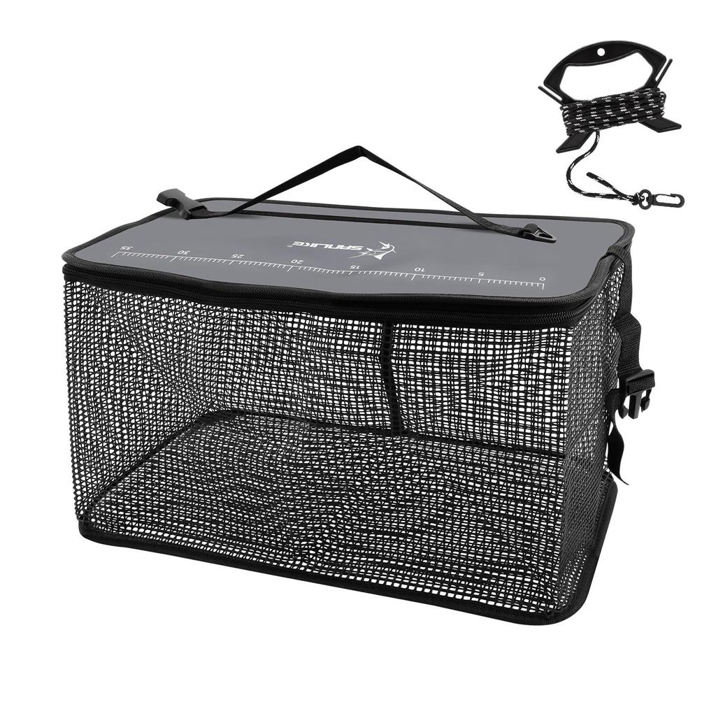 Folding Fishing Net, Floating Fishing Net, Live Net, Fishing Bucket, Multi-functional Fishing Tackle, Fishing Case, Bucket with Scale, Gray, Large