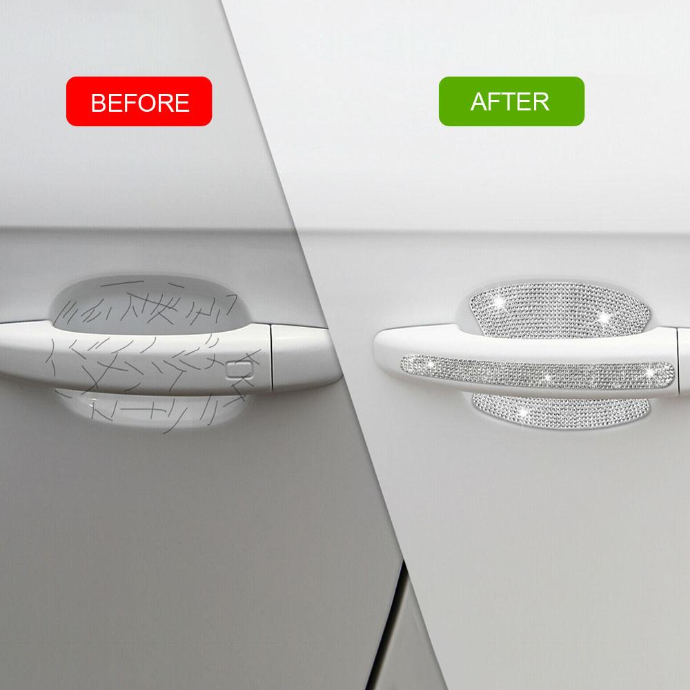 8Pcs Universal Car Door Handle Sticker Decal Warning Diamond Auto Strip Driving Safety Bling Car Exterior Sticker Accessories