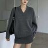 2026 Women's Elegant V-Neck Solid Knitwear Loose Casual Pullover Sweater for Autumn/Winter