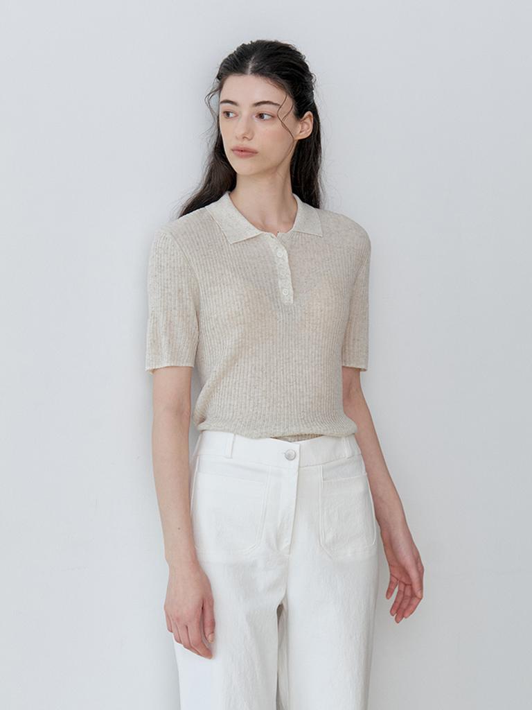 LE STUDIO Linen Blend Collared Knit (Ot)