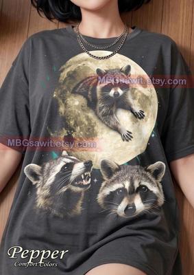 Raccoon Animal Lover Wildlife Nature Full Moon Comfort Colors® Tshirt, Night Sky Vintage Bootleg Trash Panda Forest Animals Tee