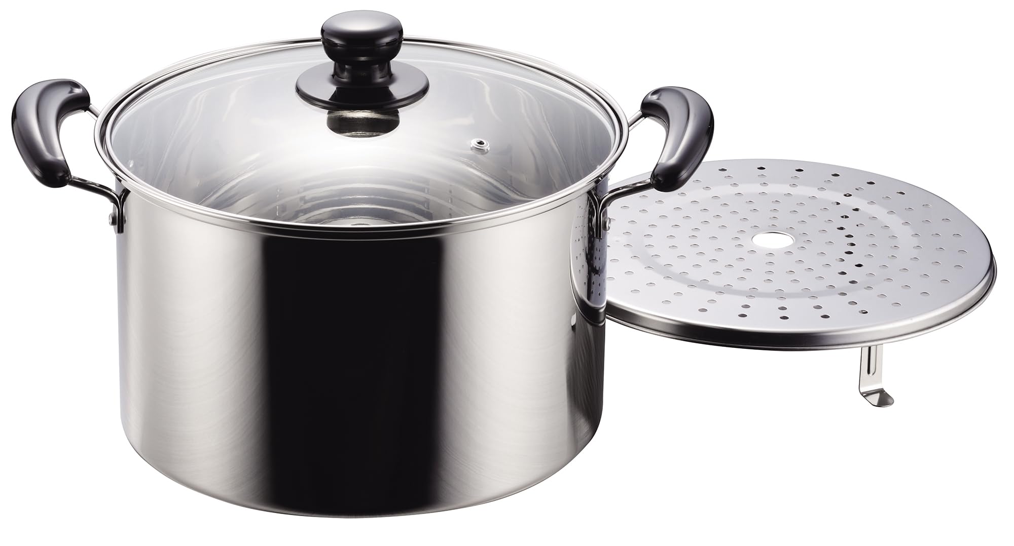 [Online Exclusive] Pearl Metal Stainless Steel 26cm Stainless Steel Double-Handled Pot/Steamer with Glass Lid (IH Compatible) AZ-7082