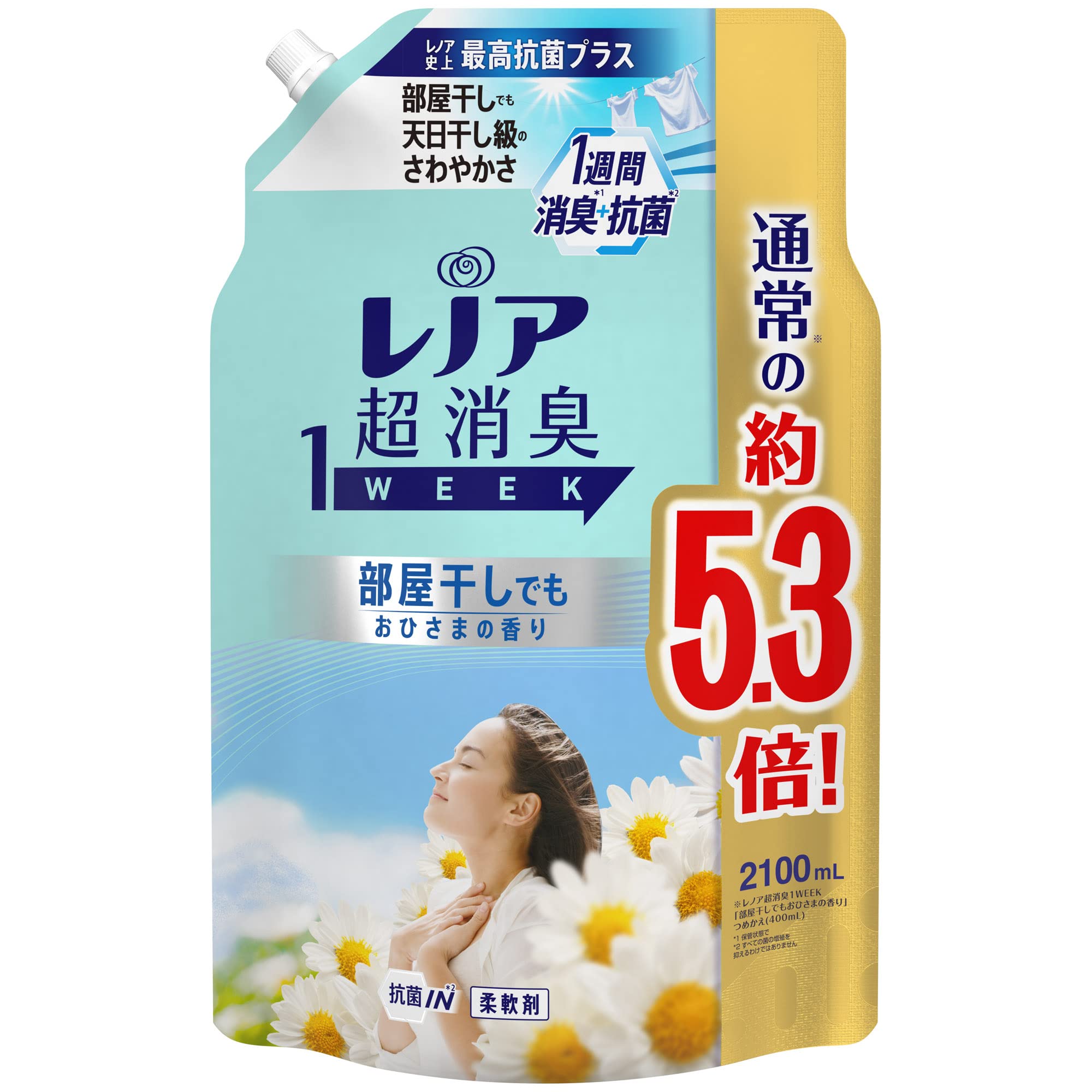 

Lenor Super Deodorizing Fabric Softener for Indoor Flower and Sun [Large Capacity] 1-Week Drying, Scent, Refill, 2,100mL