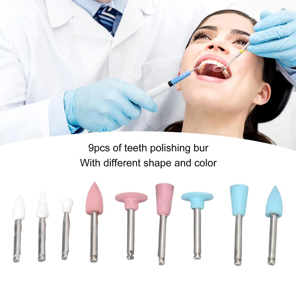 9pcs Dental Polishing Drill Bits Light Cured Resin Teeth Polishing Bur Accessory for Low Speed Handpiece
