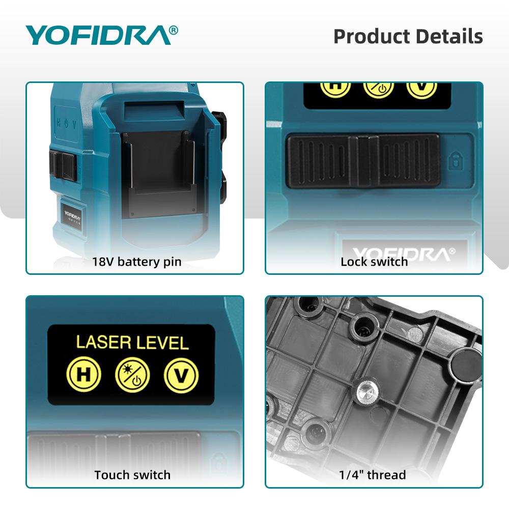 Yofidra 16 Lines 4D Laser Level Automatic 360 Horizontal Vertical Self-leveling Ultra Powerful Green Beam For 18V Battery
