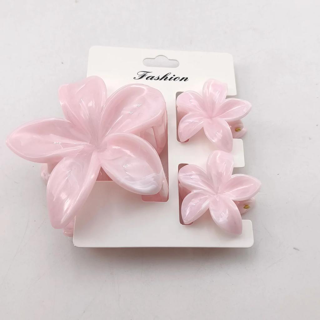 3PCS Hawaiian Gradient Flower Hair Claw Clip For Women Girl Fashion Plastic Non Slip Hold Hairpin Barrette Hair Accessories