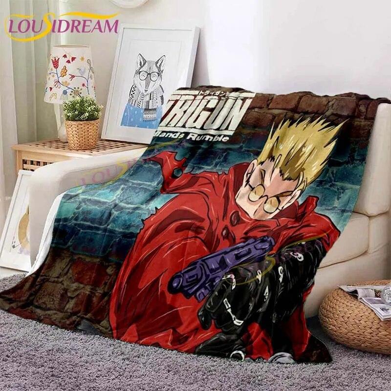Trigun Flannel Blankets Anime Blankets Vash The Stampede Throw Blanket for Sofa Livingroom Hiking Picnic Blanket Vintage Gift
