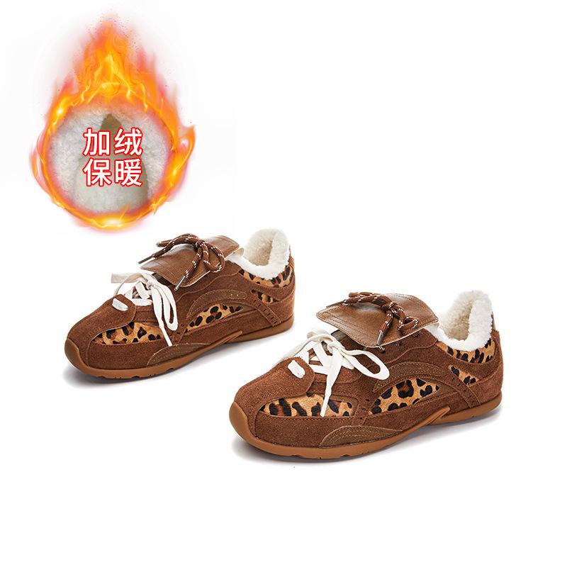 Leather horse hair women's winter new velvet warm women's casual versatile sports women's shoes
