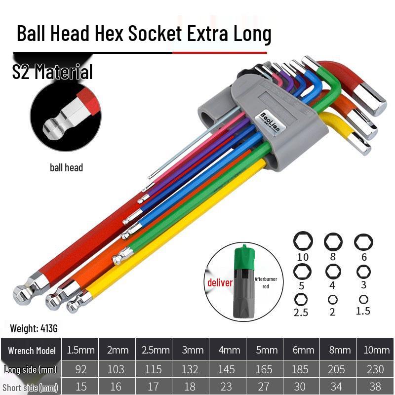 Colored Hex Key Set with Multifunctional 6-Point Screwdriver