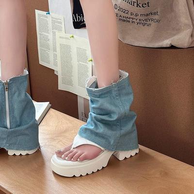 2025 Sommer neue dunkle süße coole Zehenmuffin dicksohlige Jeans Röhrensandalen offene Zehen Mopping Mode Stiefeletten