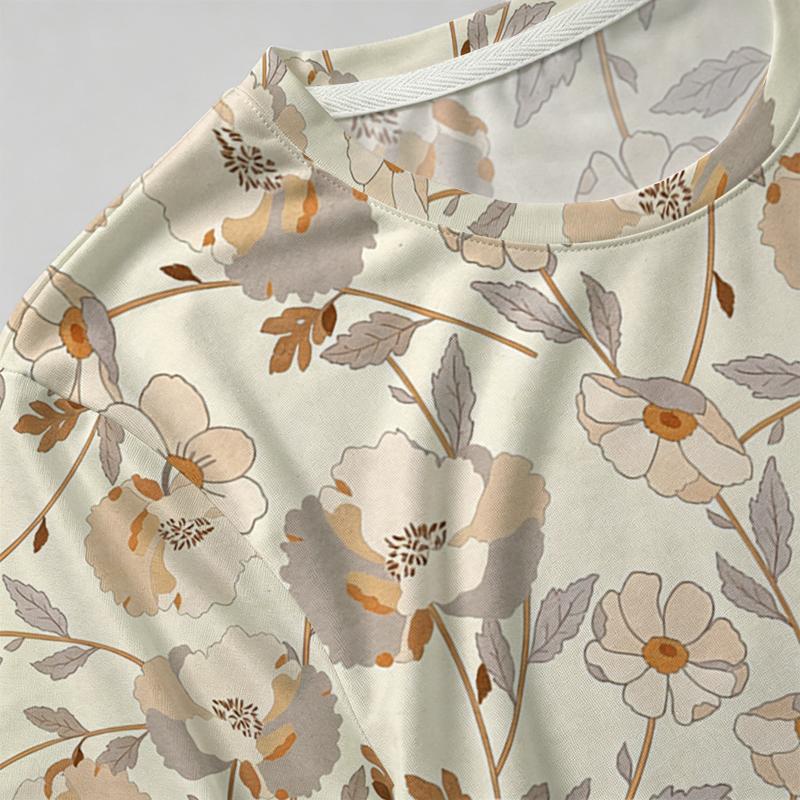 Women's Floral Collection Short Sleeve T-Shirt Soft Minimalist Design, Street Style Casual Top, Versatile for Daily Commute & School Outfits
