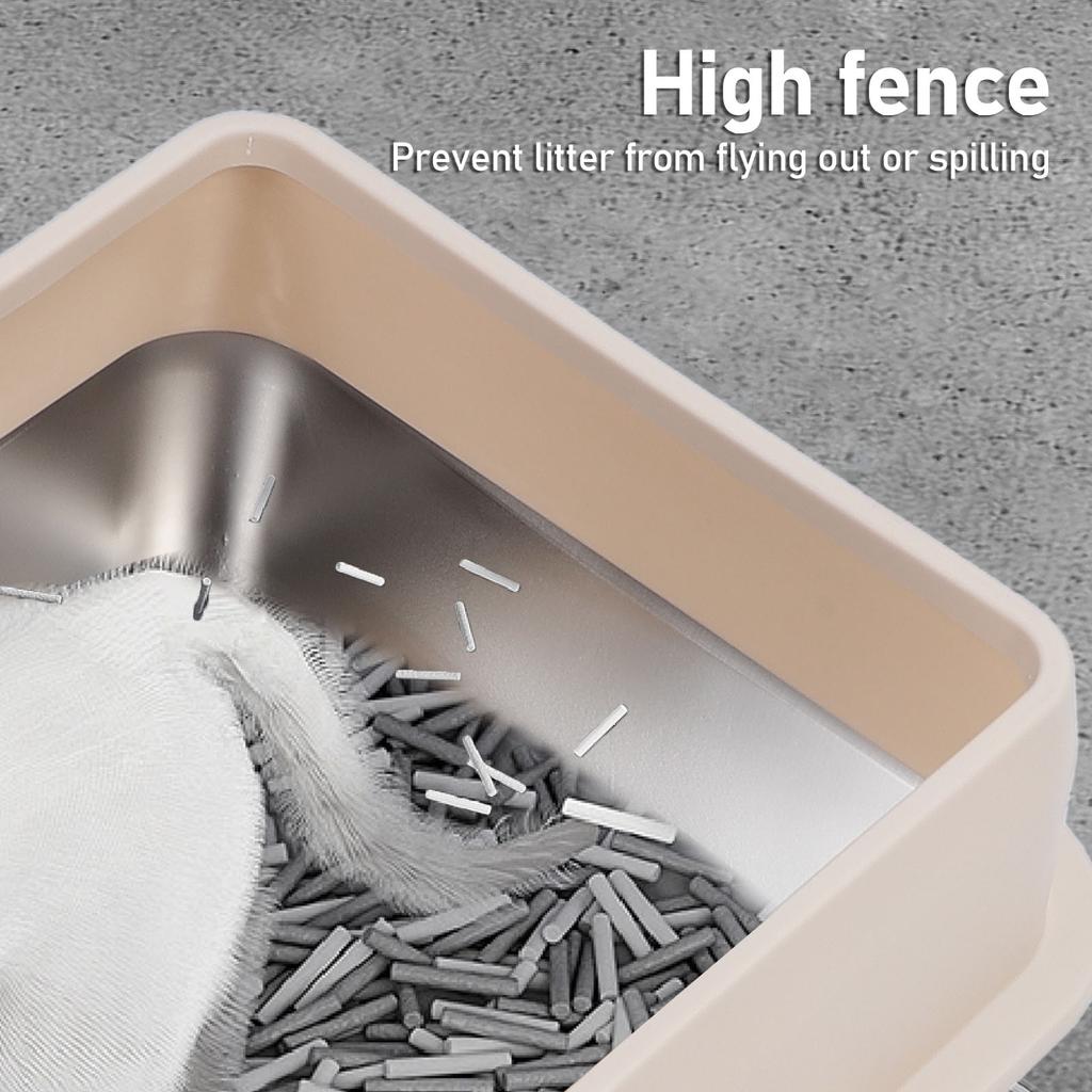Stainless Steel Cat Litter Box Sturdy Easy To Clean Anti Splashing High Sided Metal Kitty Litter Tray With Scoop For Indoor Cats