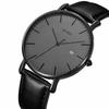 BUREI Men's Stylish Analog Quartz Watch, Simple, Slim, Casual Design with Date Display, Waterproof, Popular Brand, Black Leather Strap