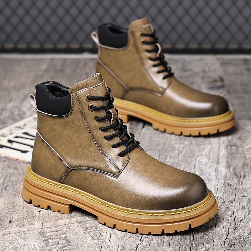Martin boots men's autumn mid-top boots casual British style thick-soled retro tooling rhubarb boots 2025