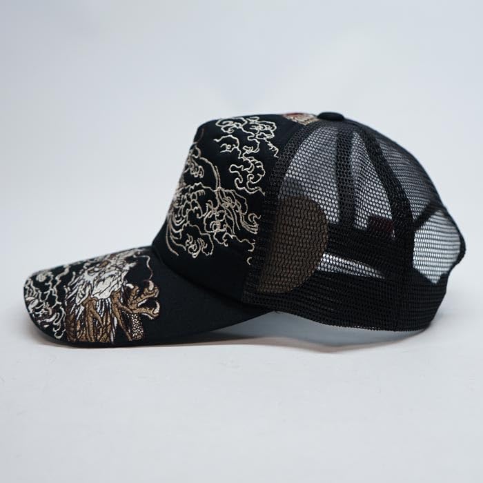 Karakuridamashii Japanese Pattern Cap, Fully Embroidered, Men's, Wind and Thunder Dragon Design, 252854, 20 Dragons - Free
