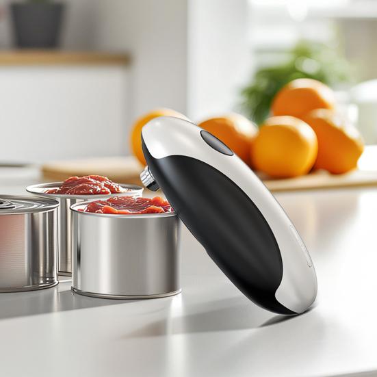 Electric Can Opener Stainless Steel Blade One-Touch Automatic Can Opener Ergonomic Handle Safety Button Hands Free Kitchen Gadget