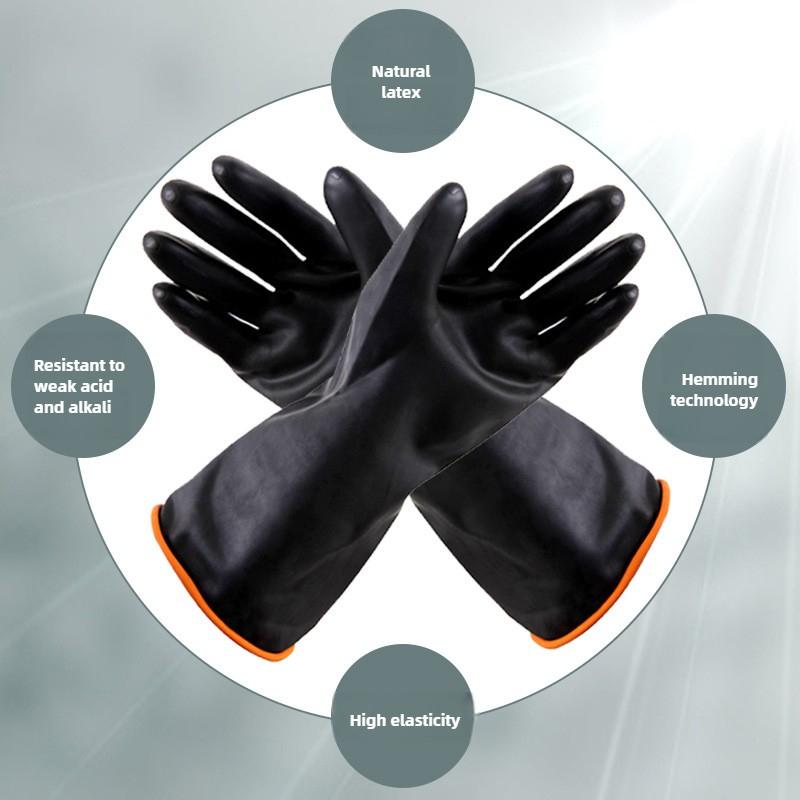 Säure- und Alkalibeständige Handschuhe aus Gummi, Schwarz, doppelwandig, verlängert und verdickt, Industrielle Chemikalienschutzhandschuhe