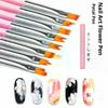 8Pcs Set Oblique Gradient Smudge Nail Flower Drawing Sawtooth Pen Multifunctional Mix Shape Petal Painting Gel Nail Art Brush
