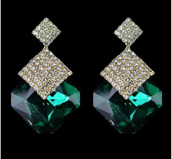 Exquisite European  American Square Crystal Stud Earrings