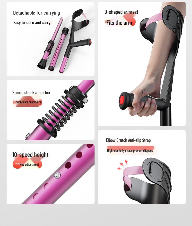 Składane lekkie kule łokciowe ze stopu aluminium: Amortyzująca, Antypoślizgowa, Podpórka do chodzenia typu pachowego