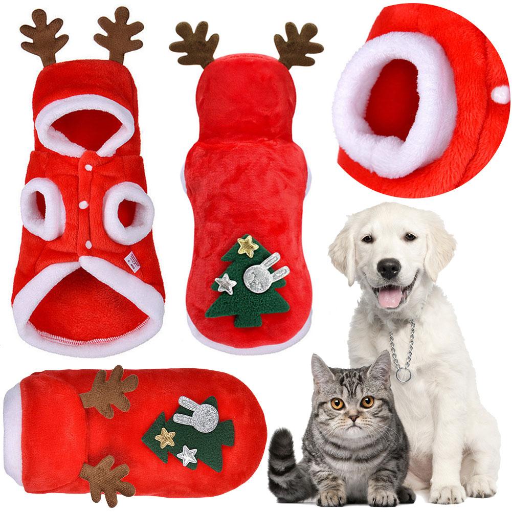 Pet Dog Clothes Autumn Keeps Warm in Winter Flannel Festive Clothes Dog Cat Deer Christmas Tree Clothes New Year Gifts Elk