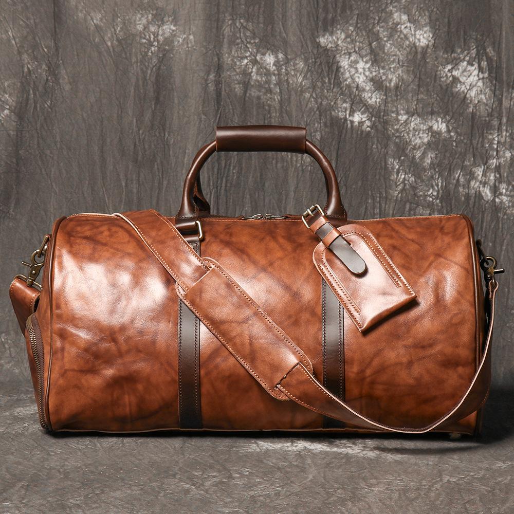 Borsa da Viaggio da Uomo in Vera Pelle di Vacchetta Borsa a Tracolla da Viaggio d'Affari Borsa Duffel Grande Capacità Borsa da Fitness