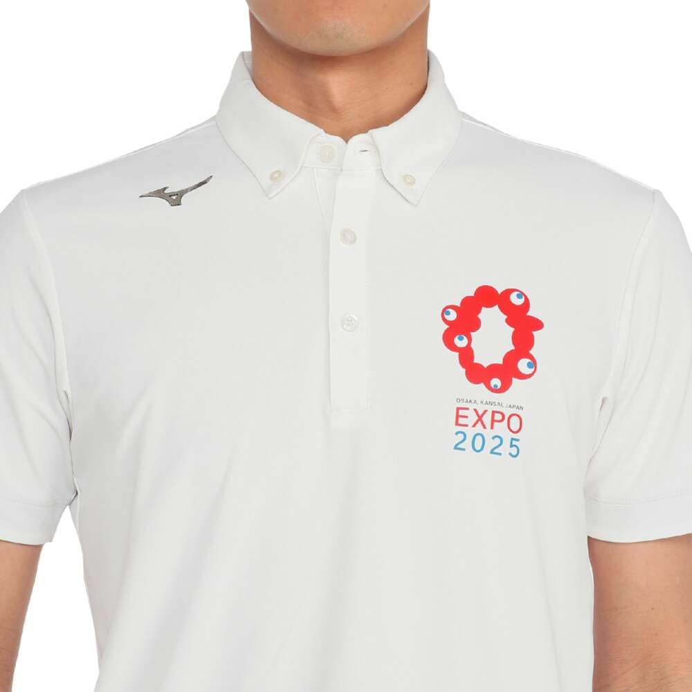 Mizuno Osaka Kansai Expo 2025 Official Short Sleeve Polo XL Shirt, Unisex, Golf, White, E2JAB124,