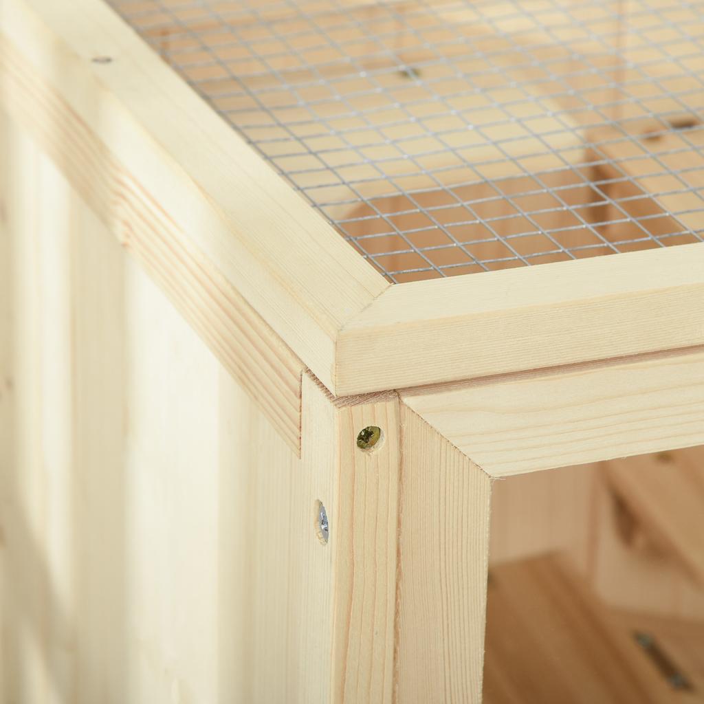 Wooden Hamster Cage, 3-Level, Platforms, Ladders, Window, Opening Roof, 60 x 40 x 80 cm, Natural