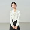 Spring and Autumn White Long Sleeve Chiffon Bow Shirt Women's Professional Formal Inner Top