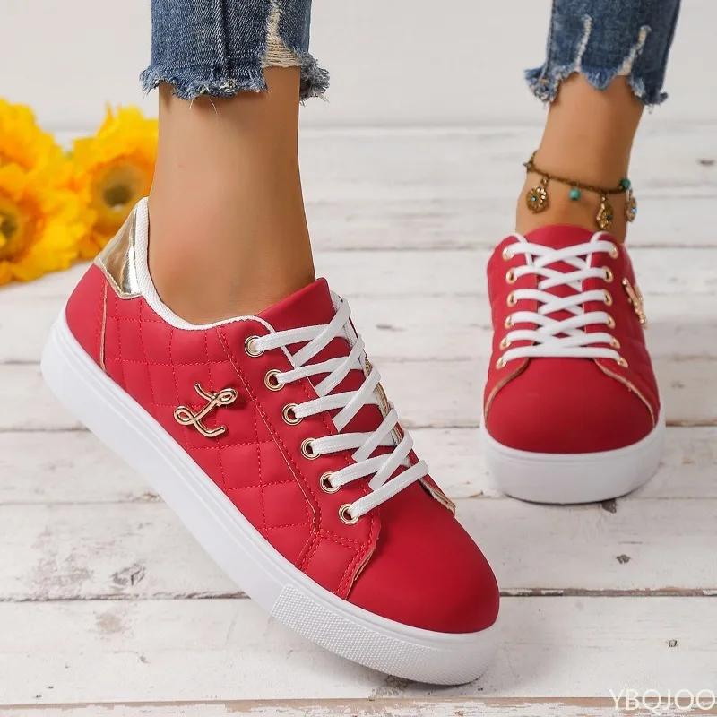 Women's Spring Autumn New Flat Bottom Non Slip Round Head Sports Shoes Lightweight and Versatile Casual Sports Vulcanized Shoes