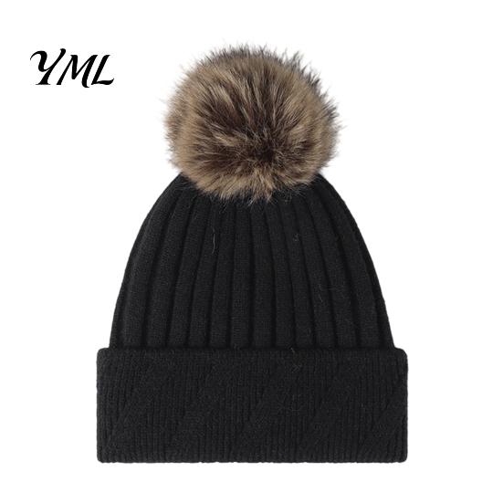 Cozy Knit Hats for Ponytails Winter Knitted Hat Women, Cold Weather Fleece Lined with Pom Breathable Warm Headwear Pom, Chunky Snow Hat, Soft