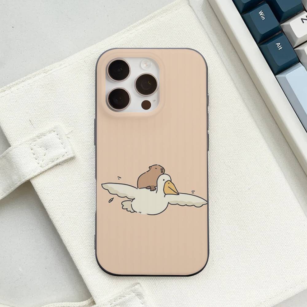 Cute Cartoon Capybara For iPhone 15 16 17 14 13 12 11 Pro Max 16E 16 Plus 17 Air Corrugated Shockproof Phone Cover