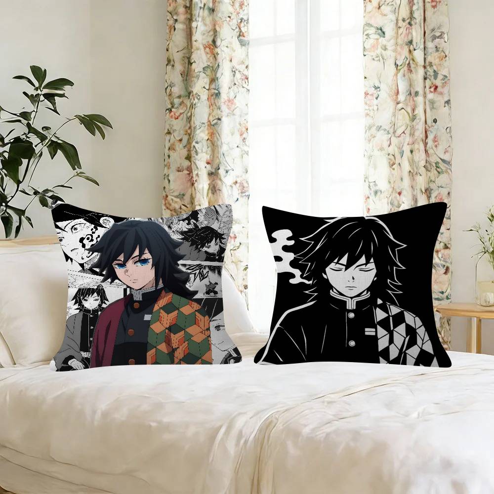 Cartoon Figure Giyu Tomioka   Cushion Cover Pillowcase Upholstery Sofa Throw Pillow Home Decor Pillowcas