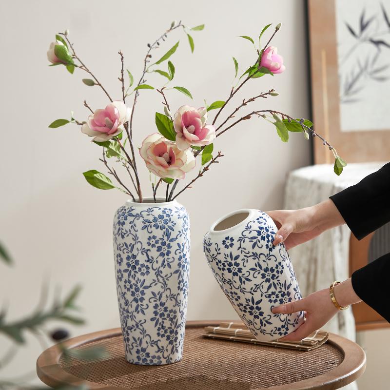 Blue White Porcelain Vase Ceramic Floral Vase for Home Decor Vintage Oriental Table Centerpiece Flower Arrangement Vases Gift