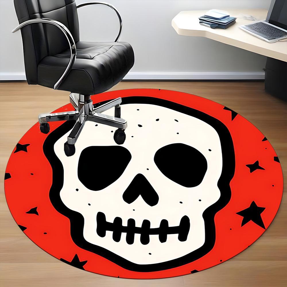 1pc Skull Party Office Round Area Rug, Mat Suitable For Office, Under Office Chairs Bedroom Living Room Home Decor, Room Deco