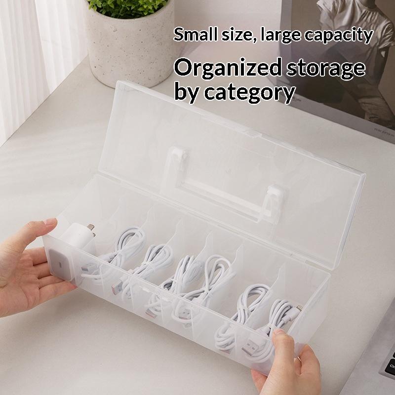 Data Cable Storage Box Transparent Lightweight Plastic Case for Travel Home Desk Charging Cable Storage