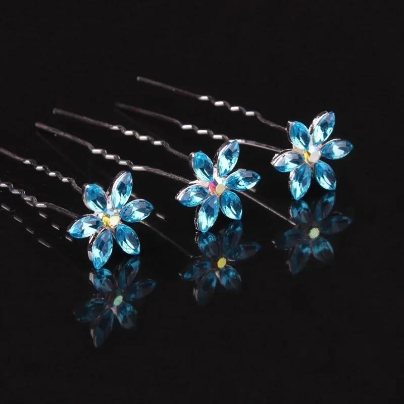 1/3Pcs New Blue Crystal Flower Hair Accessory Wedding Decoration Hair Clip Bridesmaid Hair Accessory Rhinestone Jewelry Headwear
