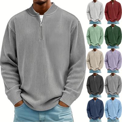 Men's Vintage Corduroy Long-Sleeve Top | Zip-Up Stand Collar Stylish Casual Shirt For Daily & Outing Wear