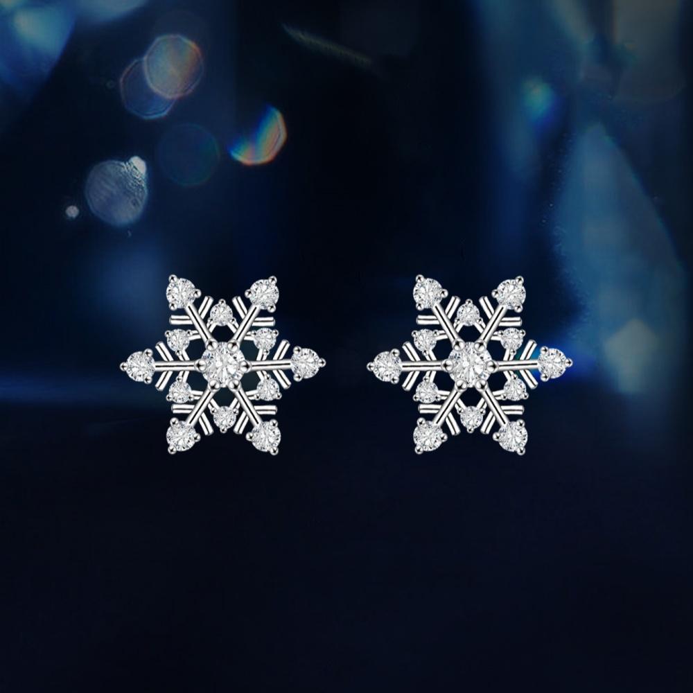 Round Cut 925 Sterling Silver Moissanite Stud Earrings Snowflakes Shape Earring