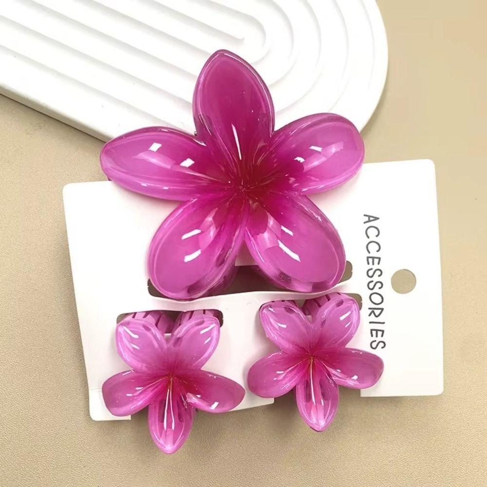 3Pcs/Set New Gradient Hair Claws Sweet Flower Acrylic Hawaiian Flower Hair Clip Plumeria Flower Clamp Ponytail Clip Summer