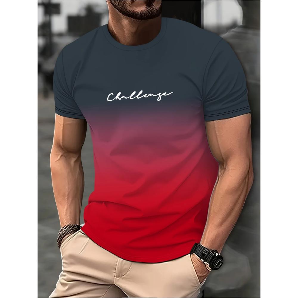 

Модная мужская футболка с градиентным цветом и 3D-принтом, повседневная футболка с коротким рукавом и круглым вырезом, летняя спортивная одежда для активного отдыха 6XL
