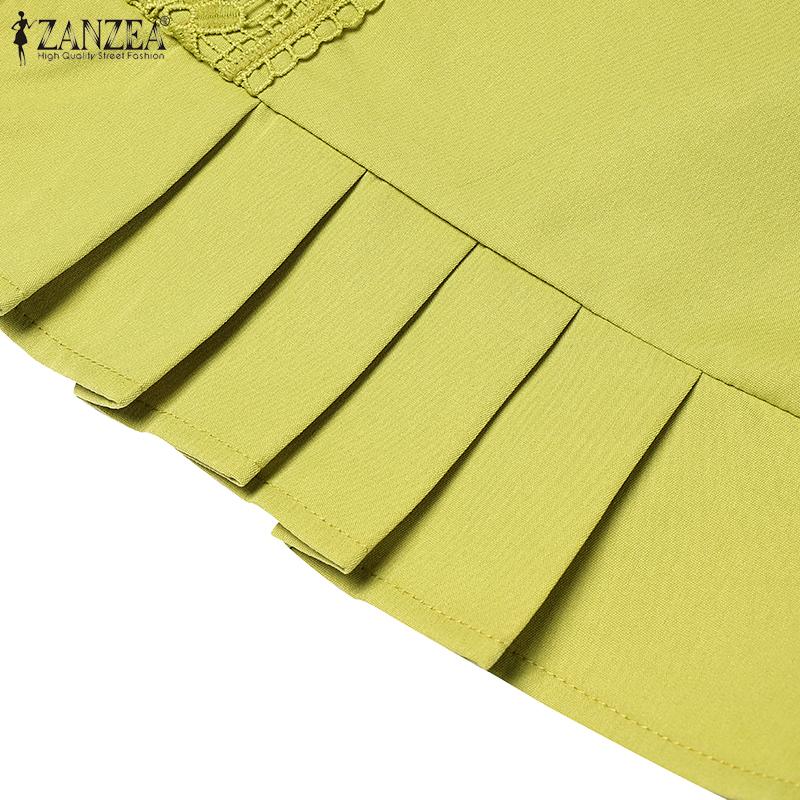 ZANZEA Womens Casual Embroidery Lace Patchwork 3/4 Sleeve Loose Blouse